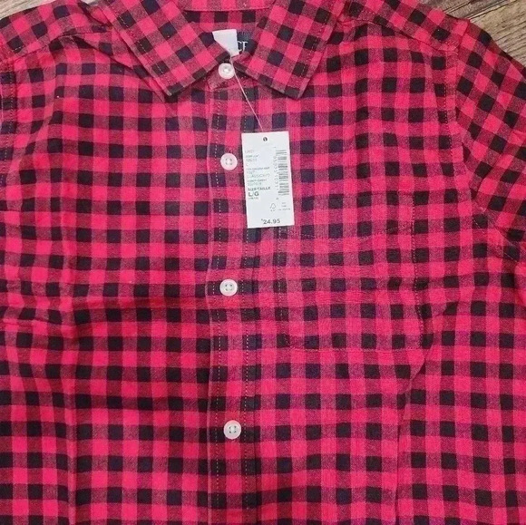 The Children's Place Plaid Button Up Shirt Boys Size Large 10-12 Red Black - Picture 2 of 6